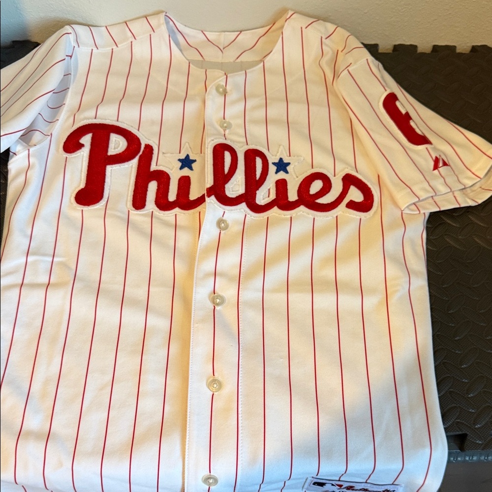 Majestic Authentic Red and White Striped Jersey